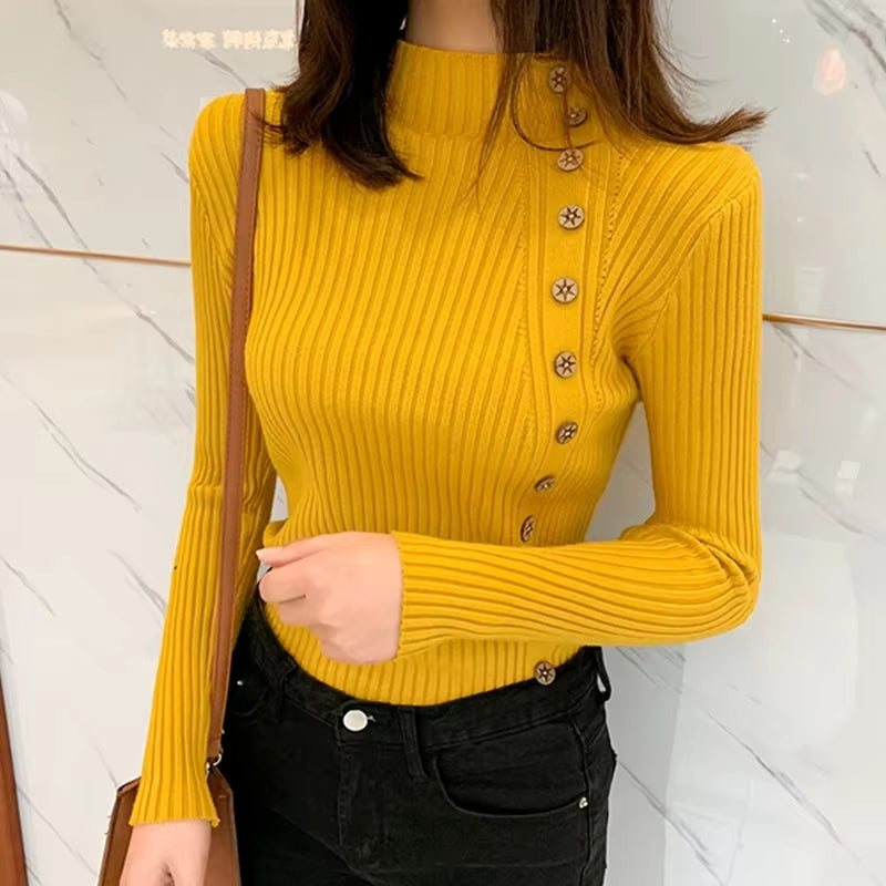 Women Knitted Winter Pullovers Fashion Long Sleeve White Black Sweaters Turtleneck Korean Clothes Elegant Pink Ladies Tops