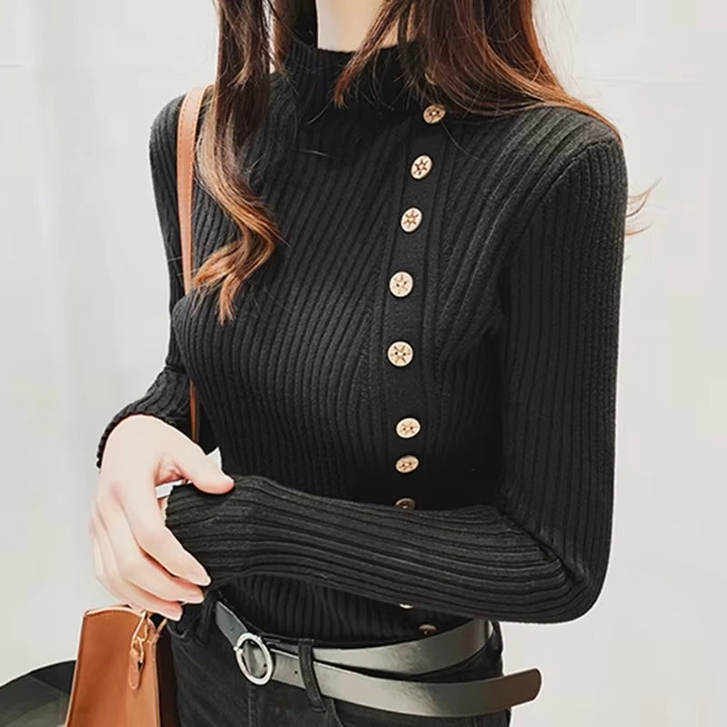 Women Knitted Winter Pullovers Fashion Long Sleeve White Black Sweaters Turtleneck Korean Clothes Elegant Pink Ladies Tops